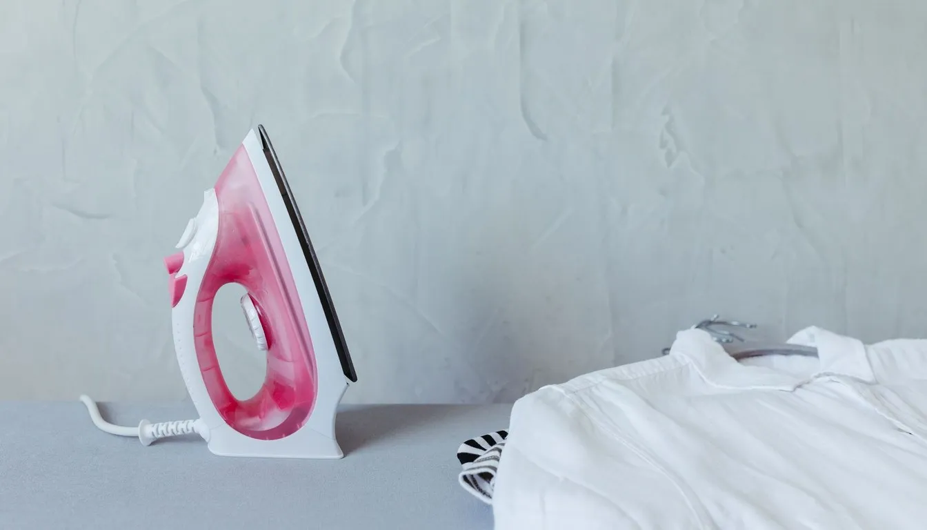 Pink iron beside a white shirt
