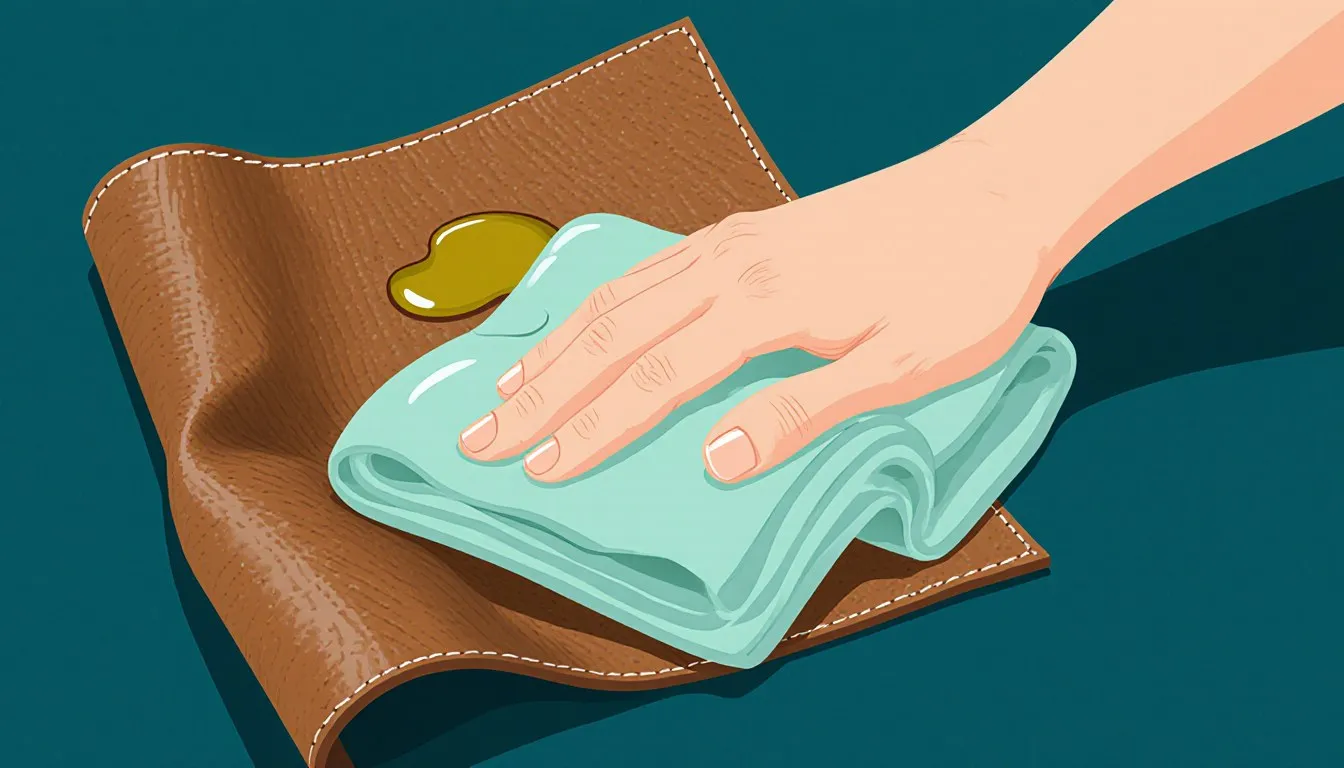 Hand rubbing neatsfoot oil into leather with a cloth