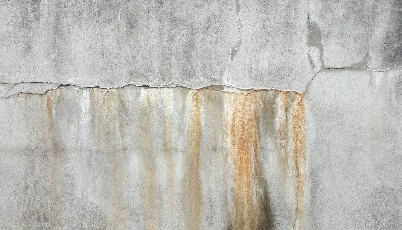 Water staining streaked down a plaster surface